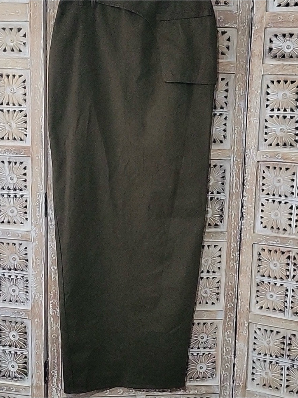 PLT LABEL Khaki Twill Panel Detail Maxi Skirt Green 8